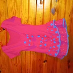 girl 6 dress pink with blue and bow accents